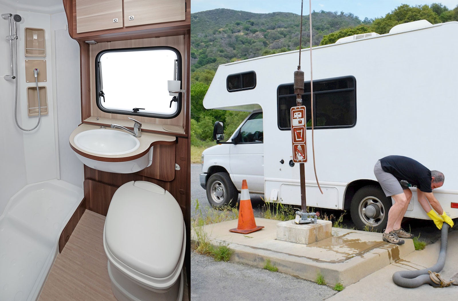 Portable RV/camper toilet and holding tank setup in Abilene, Texas